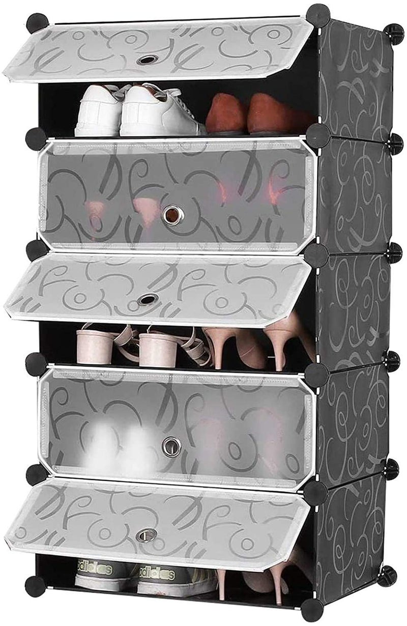 AYSIS DIY Shoe Rack Organizer/Multi-Purpose Plastic 5 Shelves Portable and Folding Shoe Rack (Black) - Image 2
