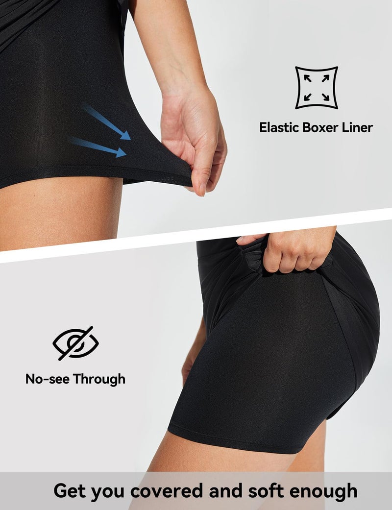 baleaf Women's Swim Skirt Bottoms High Waisted Modest Bathing Suit Skirt Tummy Control Tankini Swimsuits 2025 Skort with Pocket Liner Swimming Bottoms for Women Black M - Image 3