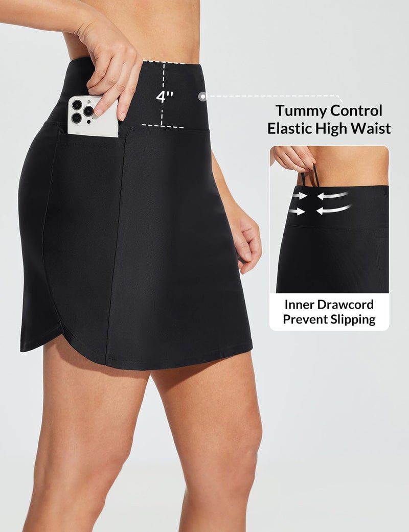 baleaf Women's Swim Skirt Bottoms High Waisted Modest Bathing Suit Skirt Tummy Control Tankini Swimsuits 2025 Skort with Pocket Liner Swimming Bottoms for Women Black M - Image 2