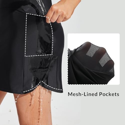 baleaf Women's Swim Skirt Bottoms High Waisted Modest Bathing Suit Skirt Tummy Control Tankini Swimsuits 2025 Skort with Pocket Liner Swimming Bottoms for Women Black M - Image 4