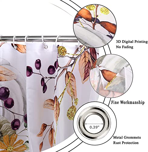 GCIREC Autumn Pumpkin Shower Curtain, Fall Thanksgiving Harvest Watercolor Floral Pumpkin Boho Bathroom Curtain Home Bathtub Decor Waterproof Fabric Machine Washable with 12 Hooks,72"X72" - Image 5