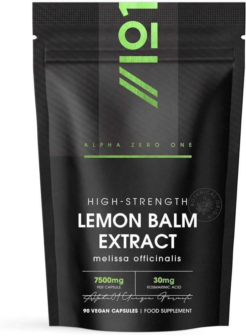 ALPHA01 Lemon Balm Extract – 7500 mg | 90 Capsules (3 Months Supply) Promotes Calm & Relaxation | Reduces Stress & Anxiety - Image 1