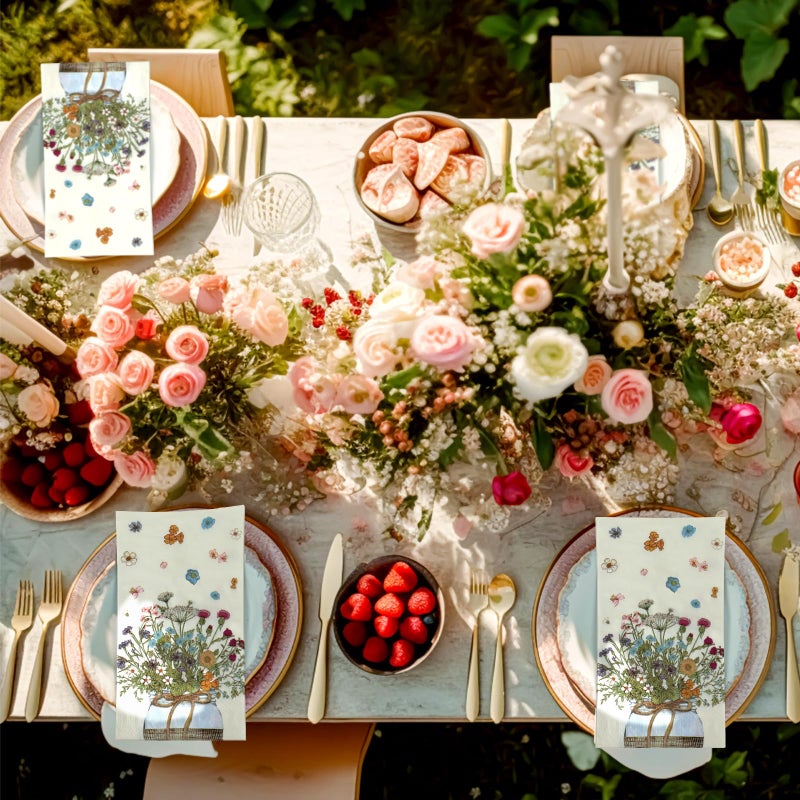 Seajan مناديل ضيوف ورقية مزهرة من سيجان 200 قطعة للاستخدام مرة واحدة مناشف يد للحمام مناديل ضيوف ورقية لحفلات الزفاف في الربيع والصيف وحفلات عيد الميلاد والعشاء - Image 4