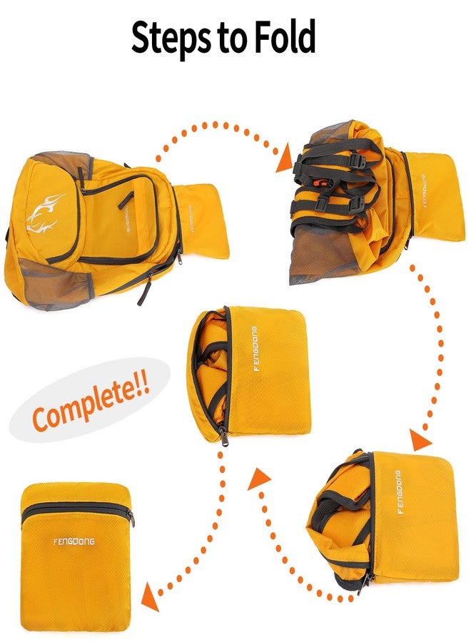 FENGDONG 35L Lightweight Foldable Waterproof Packable Travel Hiking Backpack Daypack for men women Yellow, A10-yellow, 35L, Outdoor - Image 3