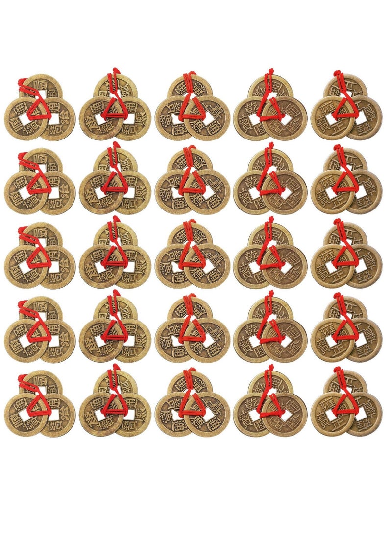 عملات فورتشن الصينية عملات فنغ شوي عملات محظوظة I Ching عملات معدنية تقليدية سلسلة حمراء عملات ثروة عملات صينية قديمة ثروة رأس السنة الصينية ، حظ سعيد ونجاح (مجموعة من 25 ، 1 بوصة) - Image 1