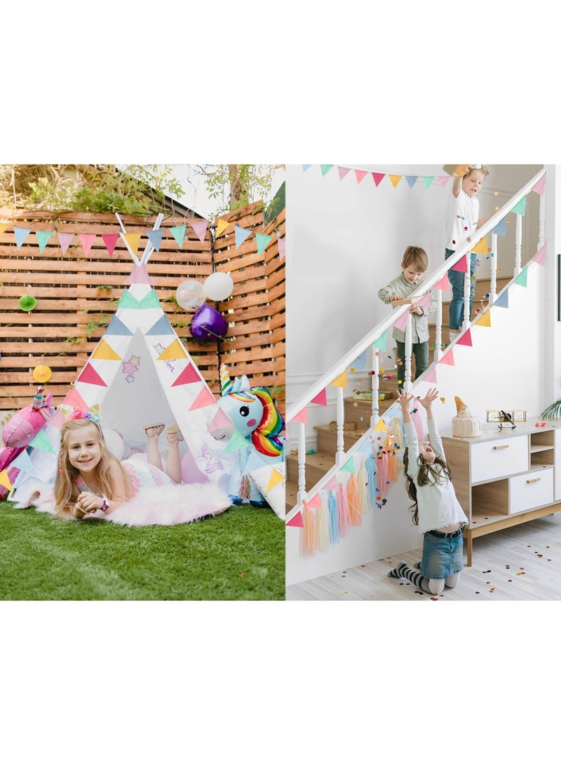 Pastel Triangle Pennant Banner – 4 Rolls, 48 Pcs Colorful Burlap Bunting Flags Garland for Birthday Party, Classroom, Carnival Decorations – 13ft per String, 6 Colors - Image 3