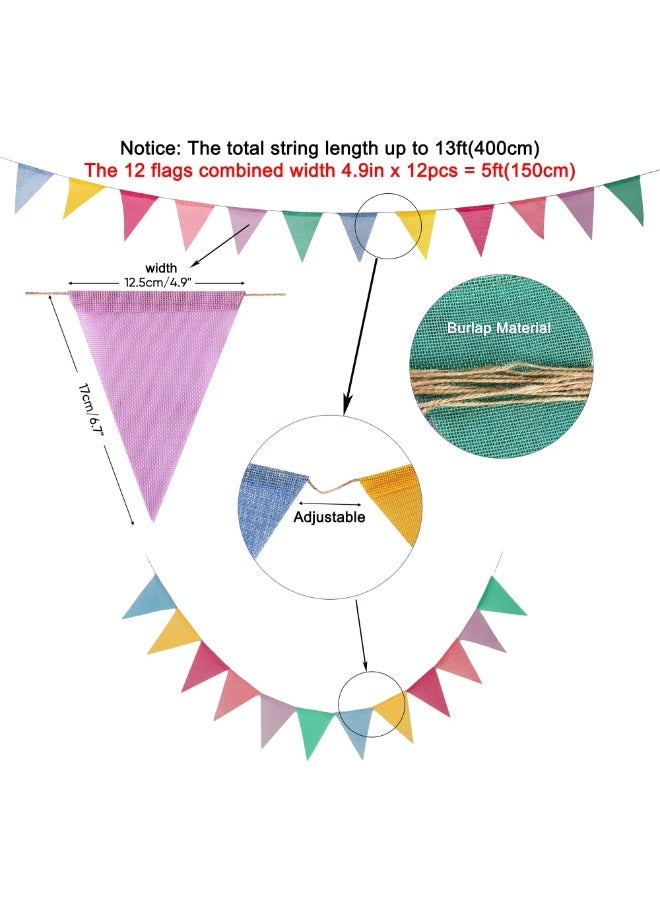Pastel Triangle Pennant Banner – 4 Rolls, 48 Pcs Colorful Burlap Bunting Flags Garland for Birthday Party, Classroom, Carnival Decorations – 13ft per String, 6 Colors - Image 4