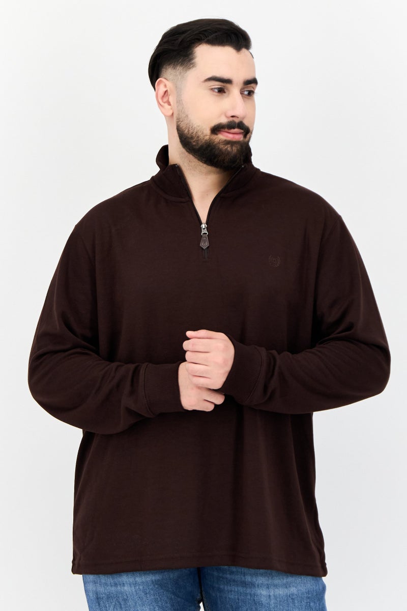 Chaps Men Mock Neck Long Sleeve Embroidered Logo Sweatshirt, Coffee Brown - Image 1