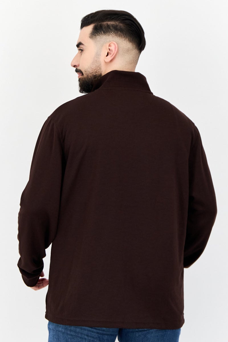 Chaps Men Mock Neck Long Sleeve Embroidered Logo Sweatshirt, Coffee Brown - Image 4