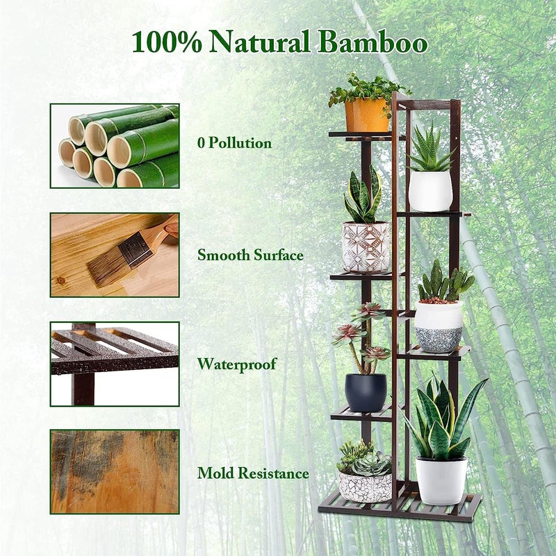 DolceLuna Plant Stand Indoor 6 Tier, Bamboo Plant Shelf Corner Display Rack, 46 Inch Tall Multiple Planter Pot Holder, Space-Saving Flower Stand for Living Room Balcony Garden Patio - Image 3