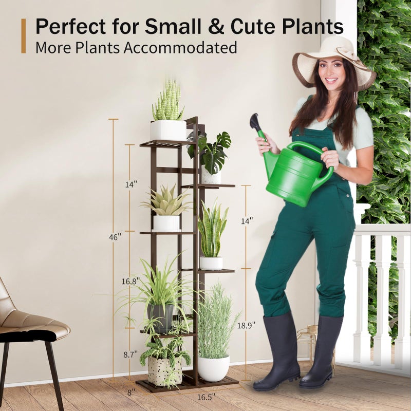 DolceLuna Plant Stand Indoor 6 Tier, Bamboo Plant Shelf Corner Display Rack, 46 Inch Tall Multiple Planter Pot Holder, Space-Saving Flower Stand for Living Room Balcony Garden Patio - Image 2
