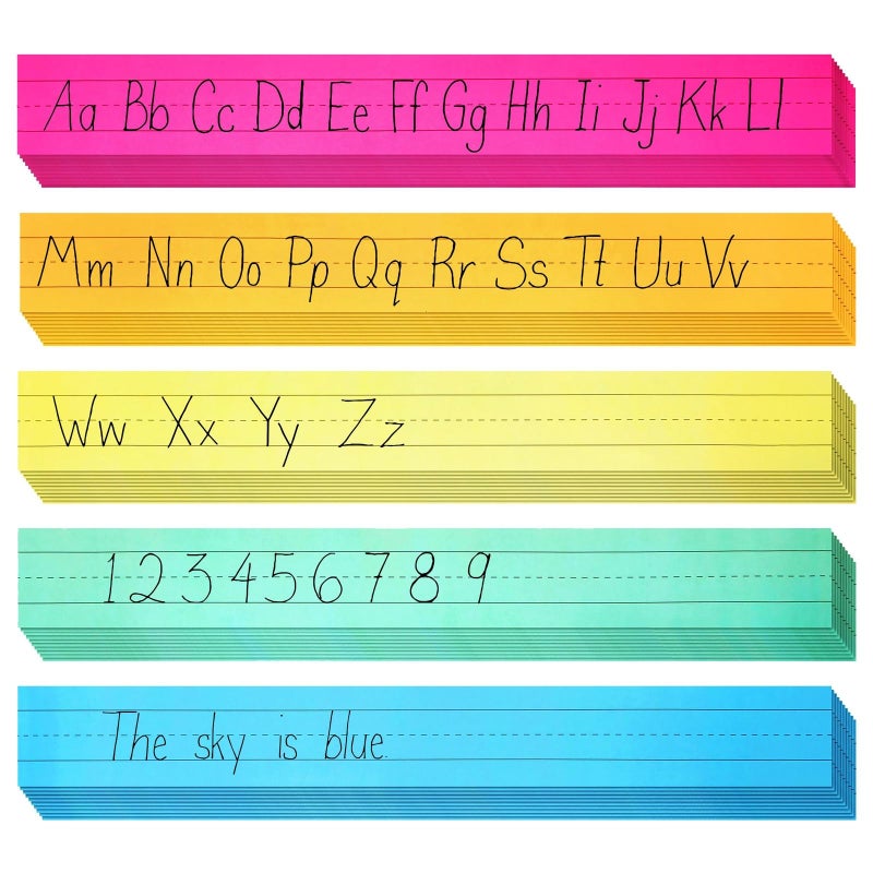 Juvale Colored Sentence Strips - 100 Count, 3 x 24 in, 5 Pastel Colors - Lined Paper Strips for Teacher Supplies & Classroom Organization - Image 1