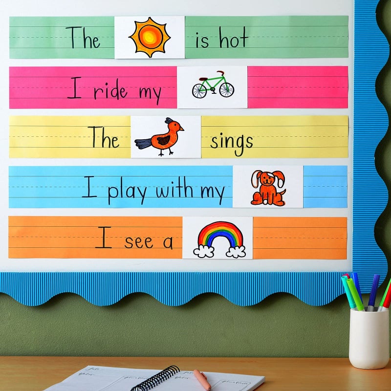 Juvale Colored Sentence Strips - 100 Count, 3 x 24 in, 5 Pastel Colors - Lined Paper Strips for Teacher Supplies & Classroom Organization - Image 4