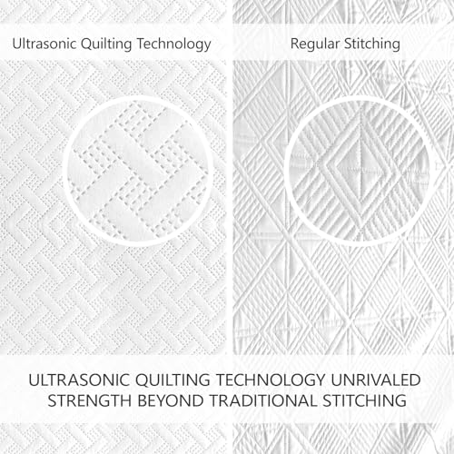 FLYMME King Size Quilt Bedding Set White Lightweight Bedspreads for Summer,Modern Style Geometric Weave Stripe Pattern,Soft Microfiber Bed Coverlet 3 Pieces (1 Quilt, 2 Shams) - Image 3