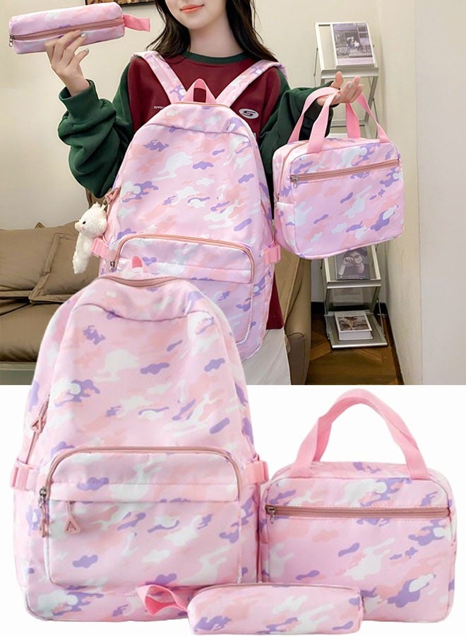 VUCATIN 3PCS Teen Girls School Backpack Kids Bookbag Set with Lunch Box Pencil Case Travel Laptop Backpack Casual Daypacks (Pink) - Image 1