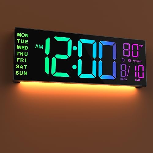 JALL 16" Large Digital Wall Mount Clock, Count Down Timer, Alarm, Big LED, 8 RGB Color, DST, Temperature for Living Room Classroom Desk, Xmas, Birthday Gift for Senior Mom Dad (Black, 16 inches) - Image 1