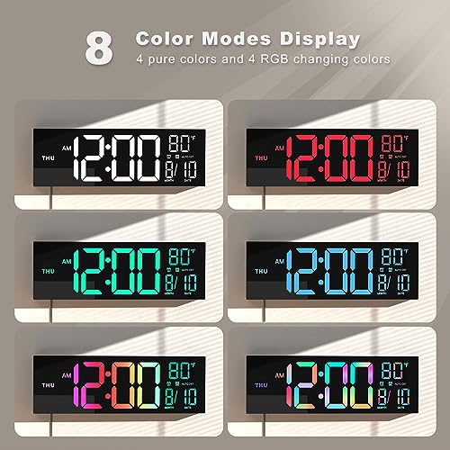 JALL 16" Large Digital Wall Mount Clock, Count Down Timer, Alarm, Big LED, 8 RGB Color, DST, Temperature for Living Room Classroom Desk, Xmas, Birthday Gift for Senior Mom Dad (Black, 16 inches) - Image 3