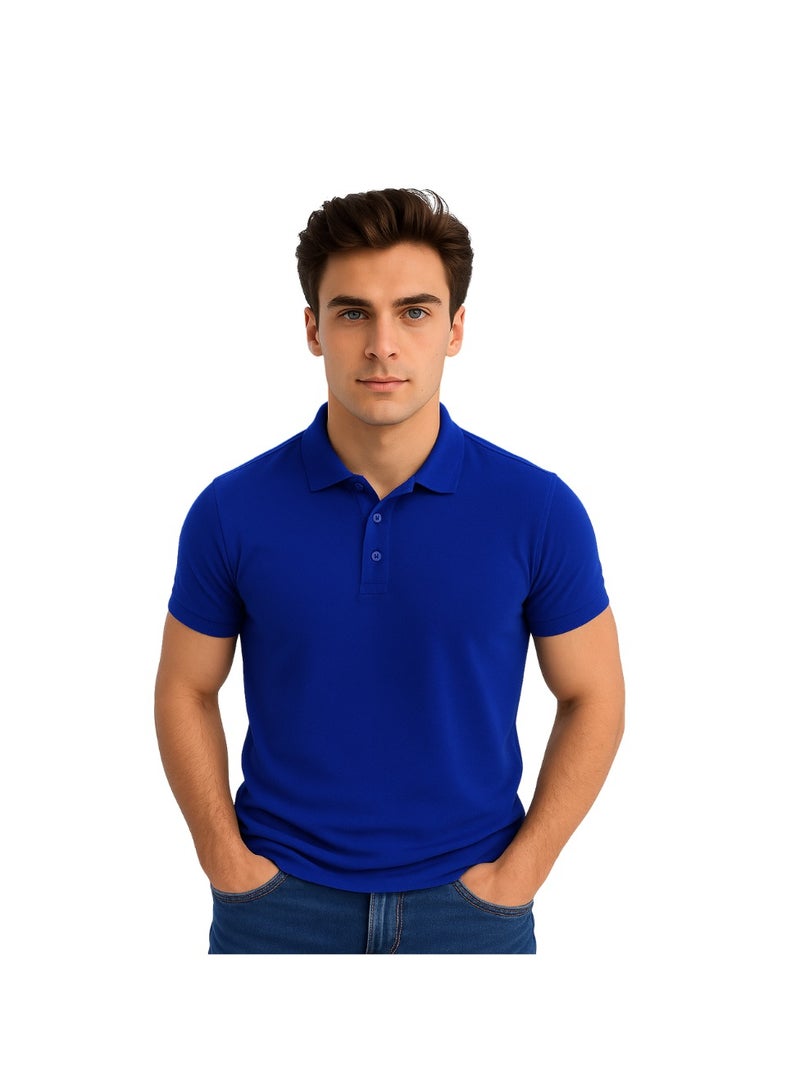 PRINTSHOP4ME Basic Adult Unisex Polo Short Sleeve Tshirt 220 GSM Blue - Image 1