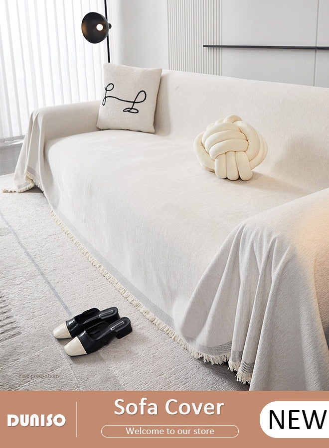 DUNISO غطاء أريكة شنيلا مزدوج الجوانب، غطاء أريكة أنيق، تصميم طباعة خطية، منشفة أريكة شنيلا مزدوجة الجوانب، غطاء أريكة شنيلا لأربعة مواسم متاح على الجانبين (130*180 سم) - Image 1
