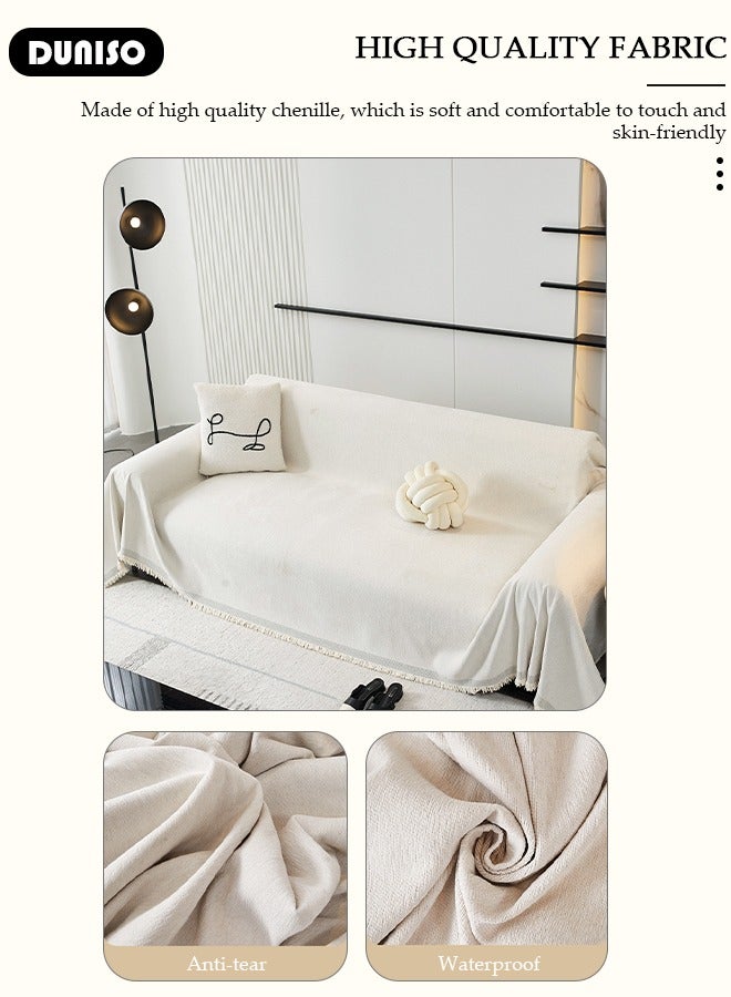 DUNISO غطاء أريكة شنيلا مزدوج الجوانب، غطاء أريكة أنيق، تصميم طباعة خطية، منشفة أريكة شنيلا مزدوجة الجوانب، غطاء أريكة شنيلا لأربعة مواسم متاح على الجانبين (130*180 سم) - Image 5