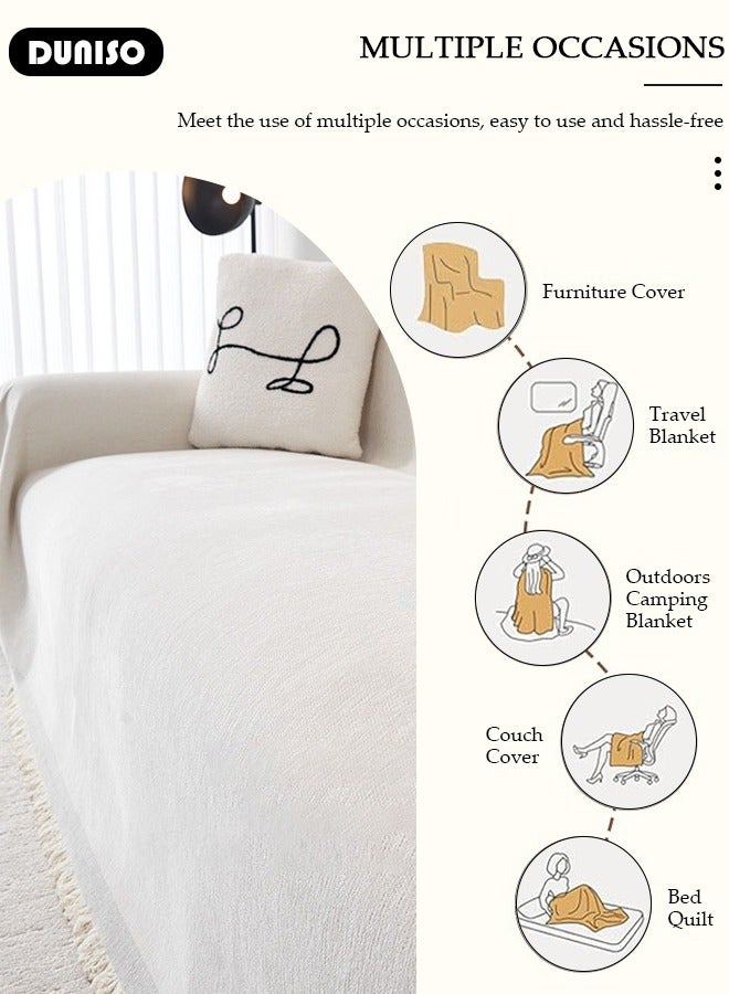 DUNISO غطاء أريكة شنيلا مزدوج الجوانب، غطاء أريكة أنيق، تصميم طباعة خطية، منشفة أريكة شنيلا مزدوجة الجوانب، غطاء أريكة شنيلا لأربعة مواسم متاح على الجانبين (130*180 سم) - Image 3