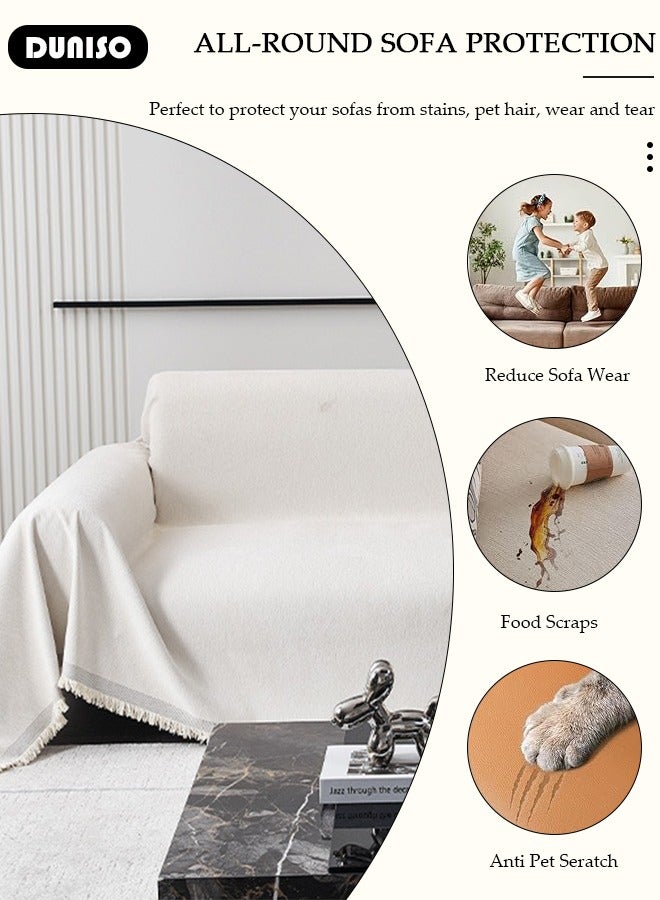 DUNISO غطاء أريكة شنيلا مزدوج الجوانب، غطاء أريكة أنيق، تصميم طباعة خطية، منشفة أريكة شنيلا مزدوجة الجوانب، غطاء أريكة شنيلا لأربعة مواسم متاح على الجانبين (130*180 سم) - Image 2
