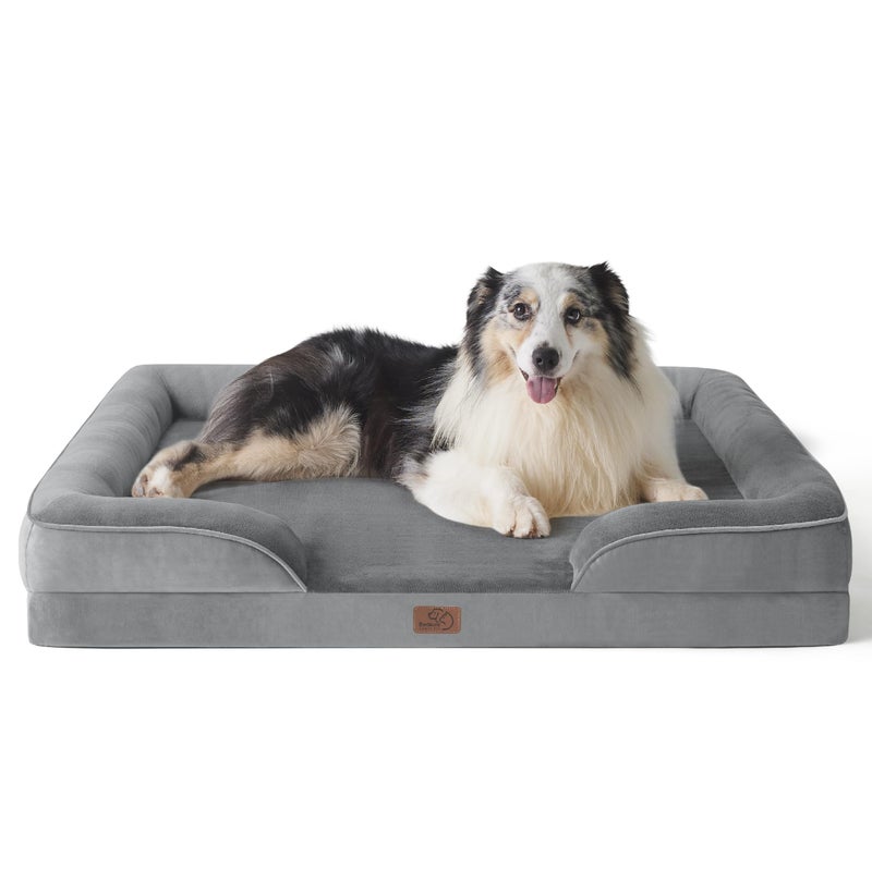 Bedsure XL Orthopedic Dog Bed for Extra Large Dogs - Washable XLarge Dog Cat Bed Waterproof, Comfort Dogs Couch Sofa with Washable Removable Cover, Pet Bed with Nonskid Bottom, Grey, 42" - Image 1