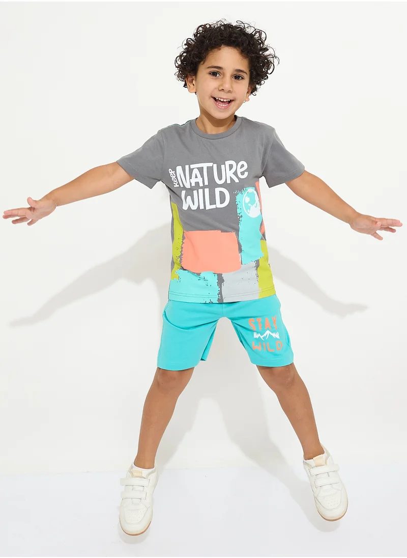 victor and jane Boys' Summer Outfit Set: 2-Piece T-Shirts & Shorts - Grey & Green (2-8 Years)