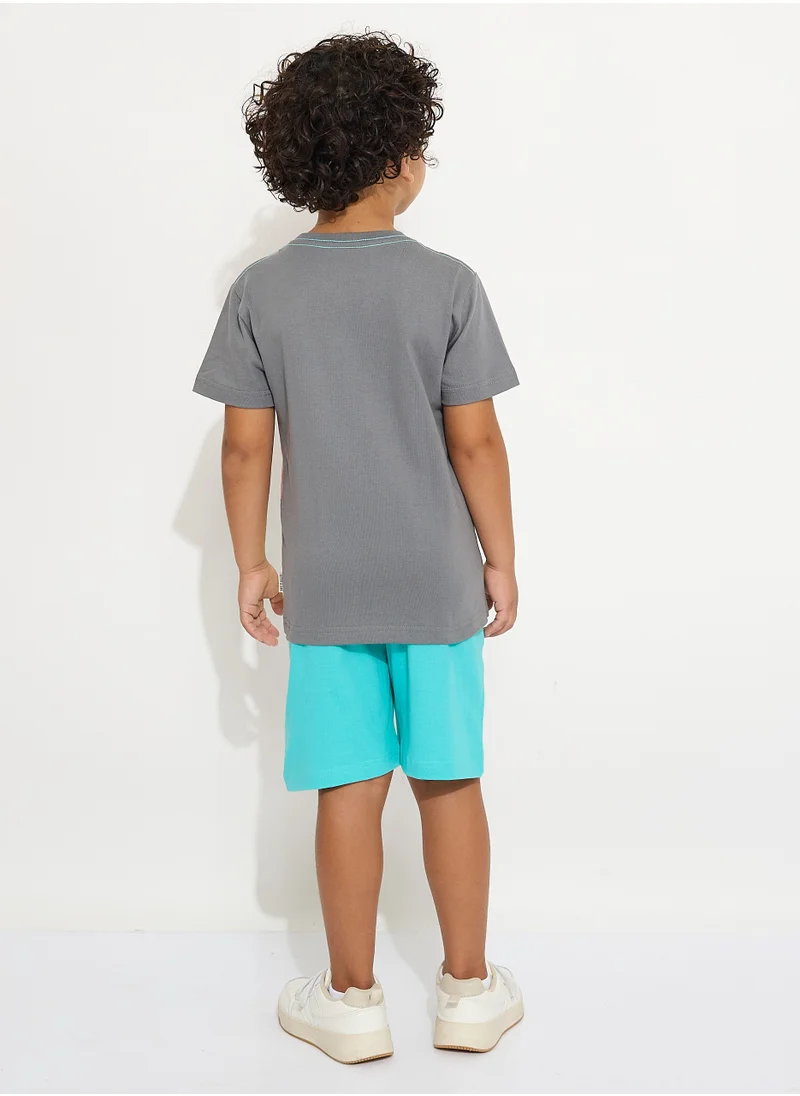 victor and jane Boys' Summer Outfit Set: 2-Piece T-Shirts & Shorts - Grey & Green (2-8 Years)