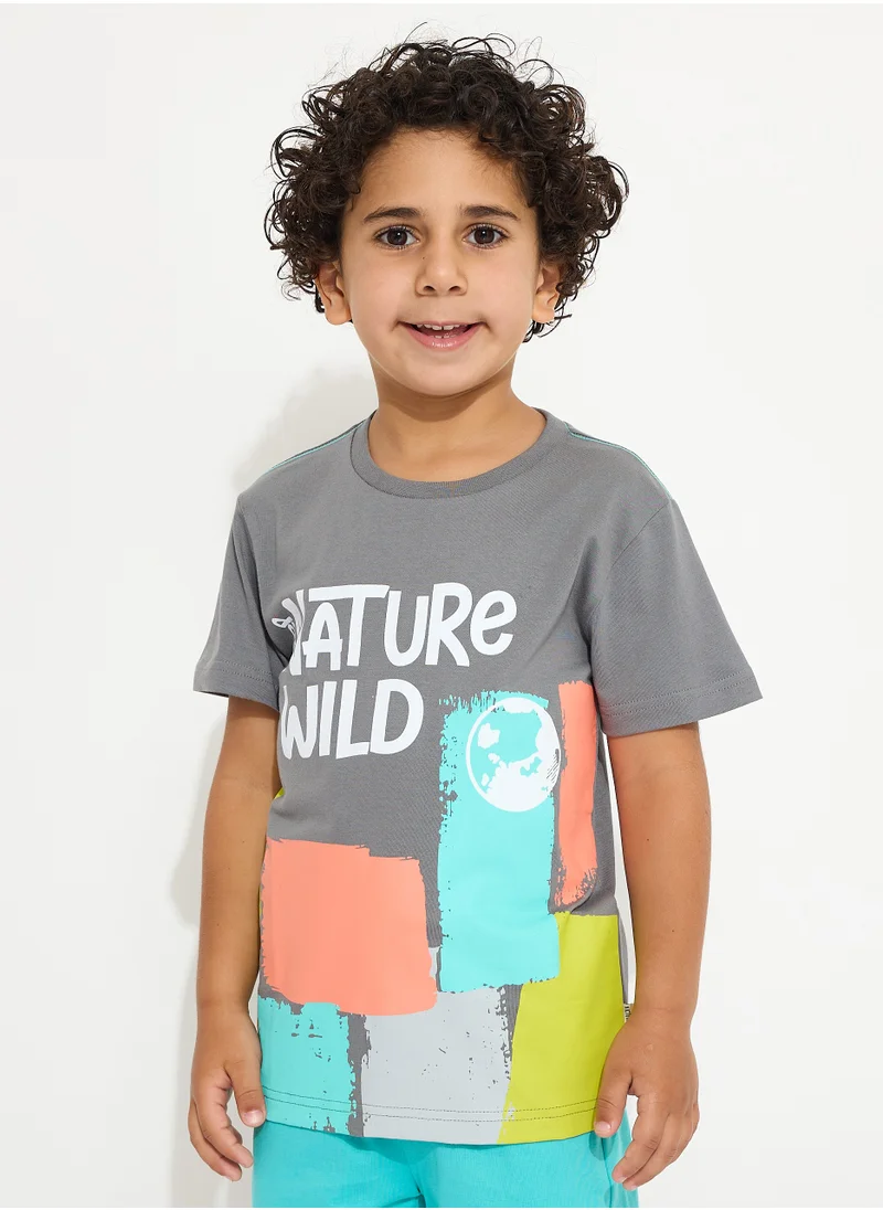 victor and jane Boys' Summer Outfit Set: 2-Piece T-Shirts & Shorts - Grey & Green (2-8 Years)