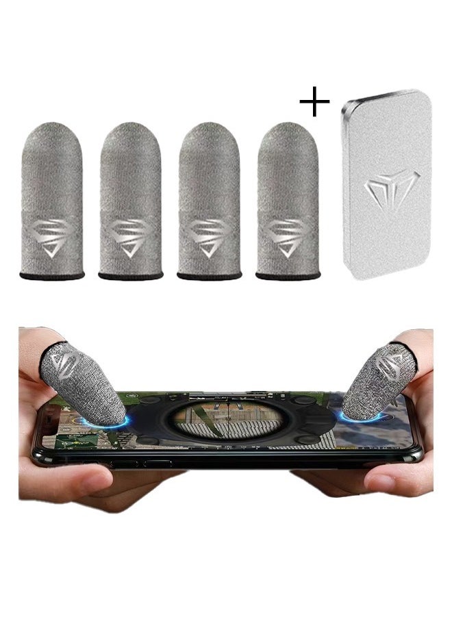Beauenty 4pcs Gaming Finger gloves,Paired With A Metal Storage Box,100% Visible Silver Fibers,Just Right Pressure/Breathable/Sweatproof（silvery）  - Image 1