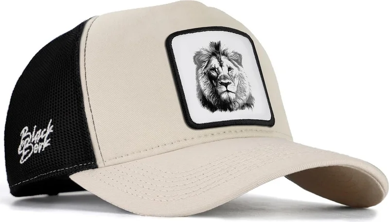 بلاك بورك Blackbörk V1 Trucker Lion - Unisex Beige-Black Hat (Cap) with 4 Code Logo
