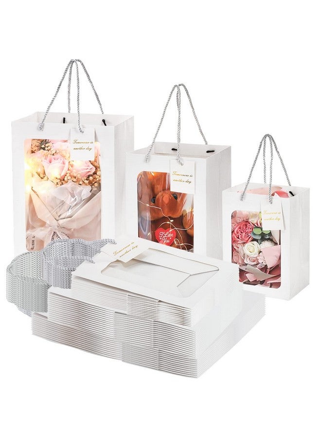 ZENFUN 24 Pack White Gift Bags With Clear Window And Handles Transparent Bouquet Gift Bags Tote Paper Bags For Gift Packing Shopping 25X15X35Cm/20X16X30Cm/18X13X25Cm - Image 1