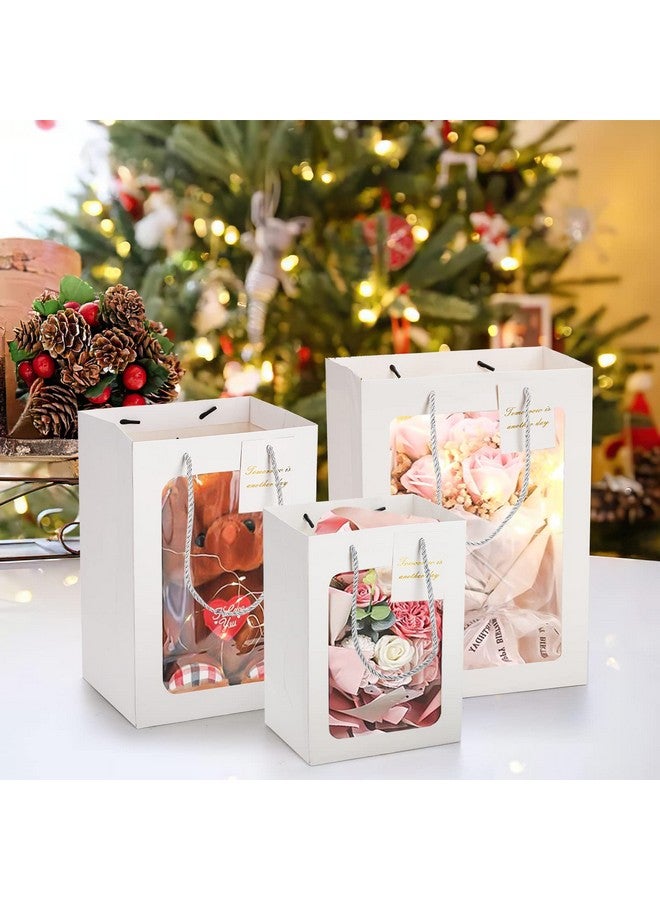 ZENFUN 24 Pack White Gift Bags With Clear Window And Handles Transparent Bouquet Gift Bags Tote Paper Bags For Gift Packing Shopping 25X15X35Cm/20X16X30Cm/18X13X25Cm - Image 4
