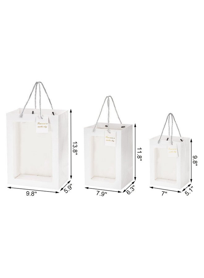 ZENFUN 24 Pack White Gift Bags With Clear Window And Handles Transparent Bouquet Gift Bags Tote Paper Bags For Gift Packing Shopping 25X15X35Cm/20X16X30Cm/18X13X25Cm - Image 2