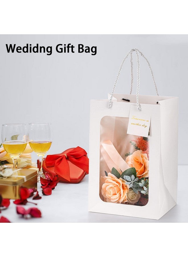ZENFUN 24 Pack White Gift Bags With Clear Window And Handles Transparent Bouquet Gift Bags Tote Paper Bags For Gift Packing Shopping 25X15X35Cm/20X16X30Cm/18X13X25Cm - Image 3