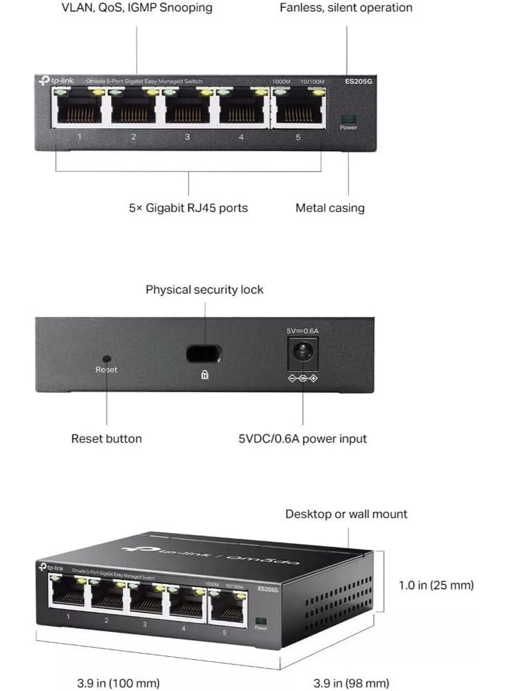Tp-link Tl TP-Link Omada 5-Port Gigabit Easy Managed Switch (ES205G) - Image 5