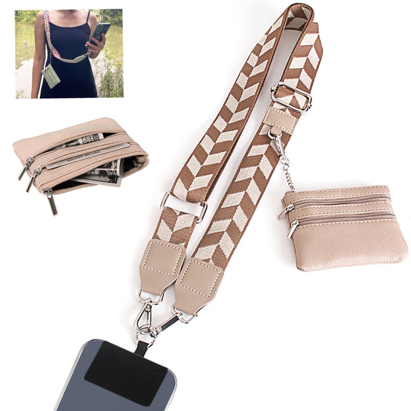 SCINYMC Clip and Go Strap for Phone with Wallet Crossbody, Adjustable Phone Lanyard with Wallet, Phone Strap with Zippered Pouch, Crossbody Phones Lanyards for All iPhone/iPhone 17 Pro Max, Khaki - Image 1