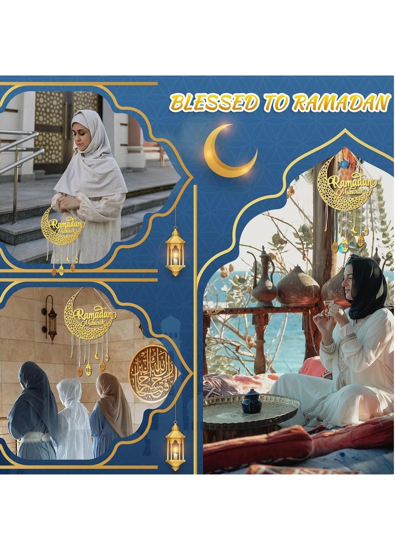 يواوليتي زينة رمضان ، زينة رمضان المعلقة ، عيد مبارك خشبية معلقة علامة رمضان الجدار الشنق الديكور القمر ستار فانوس شكل ديكور  - Image 4