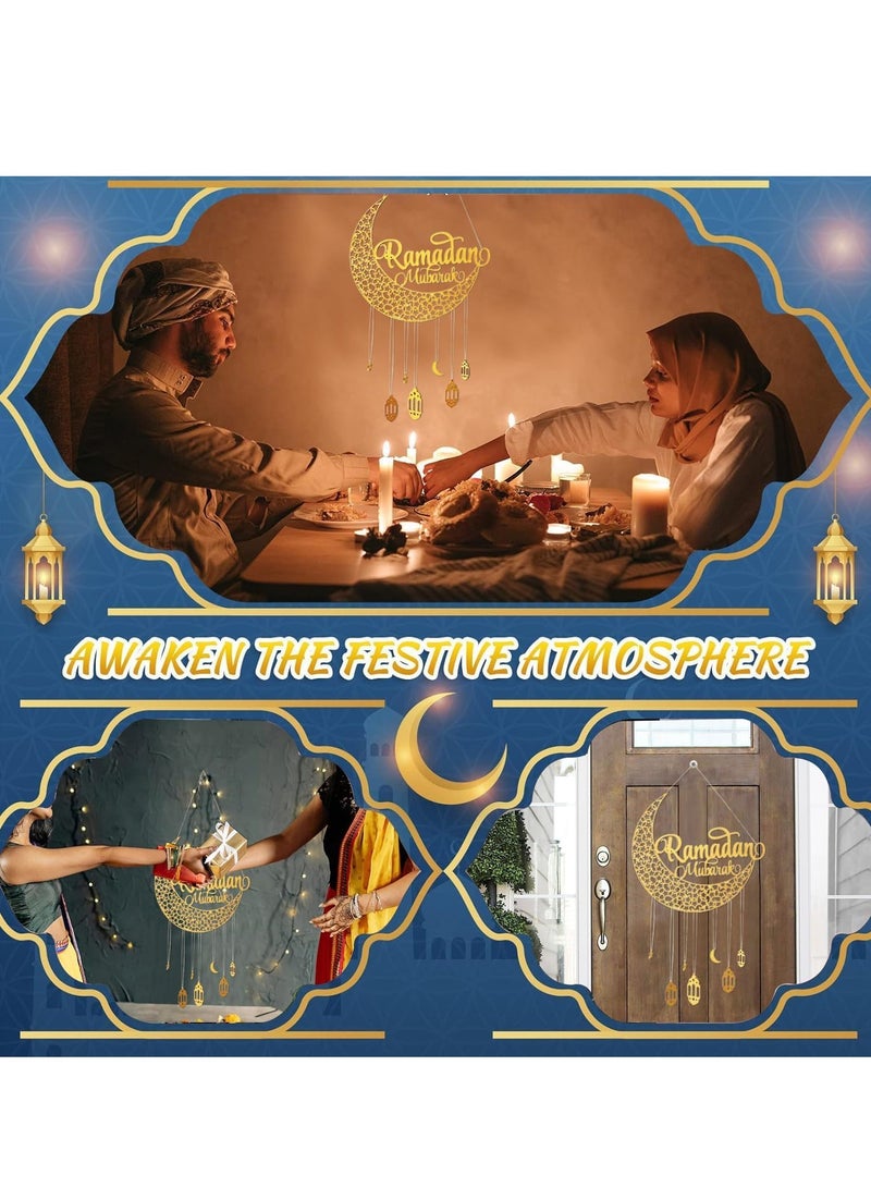يواوليتي زينة رمضان ، زينة رمضان المعلقة ، عيد مبارك خشبية معلقة علامة رمضان الجدار الشنق الديكور القمر ستار فانوس شكل ديكور  - Image 5