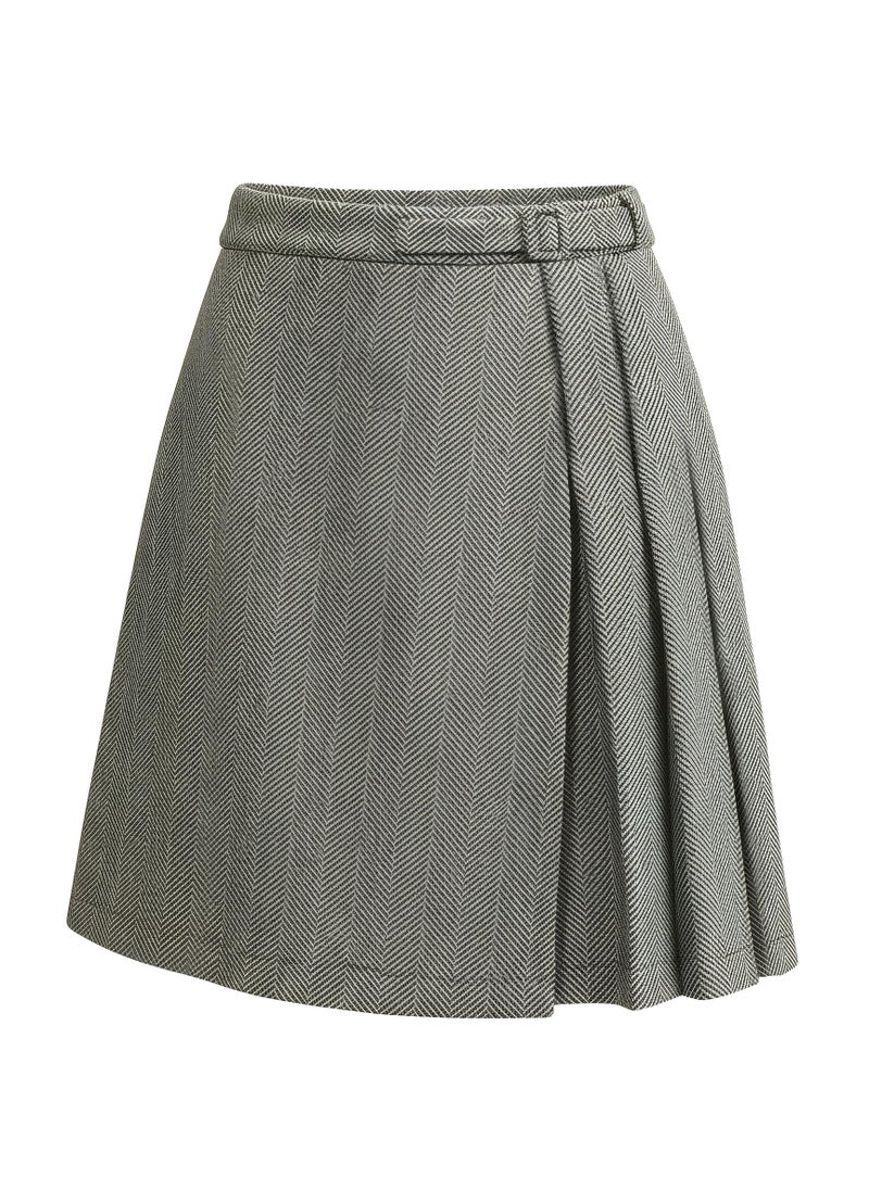 Ladyful Womens Tweed Knee Length Skirt A Line Fall Winter High Waisted Pleated Casual Cute Skirt Y2k Cozy Bottom Outfit Grey - Image 1