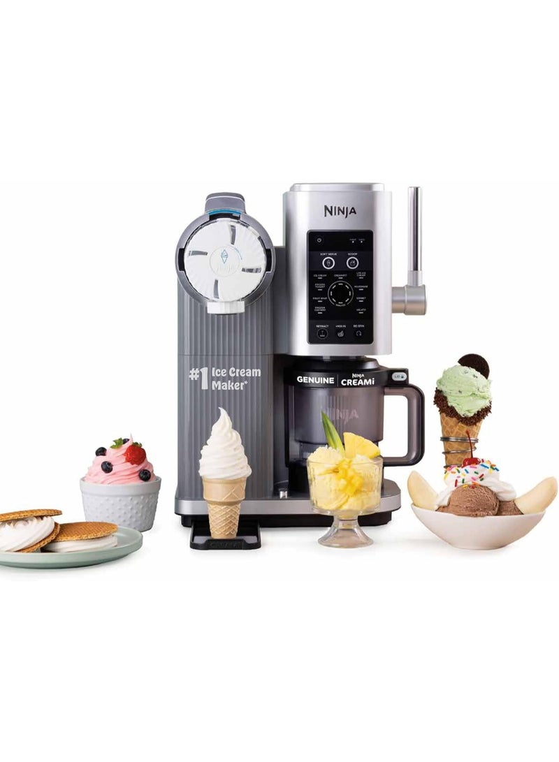 نينجا Ninja CREAMi Scoop and Swirl Soft Serve and Ice Cream Maker with 2x Tubs, 13 Functions, Makes Ice Cream, Soft Serve, Gelato, Sorbet, Milkshakes and More, Platinum Silver, NC701UK, 2 Years Warranty NC701UK silver - Image 1