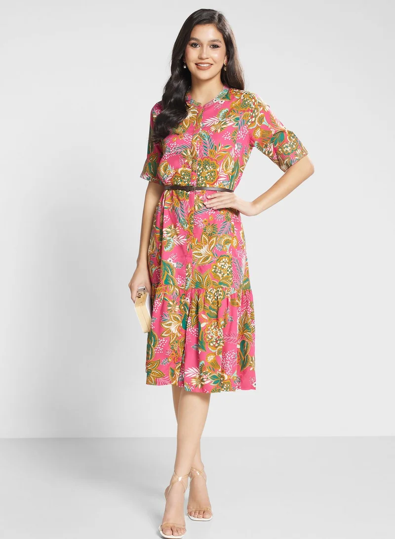 Biba Belt Detail Printed Dress