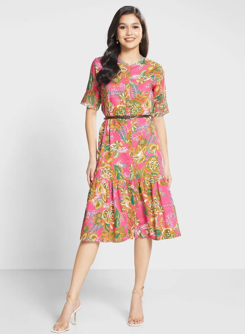 Biba Belt Detail Printed Dress