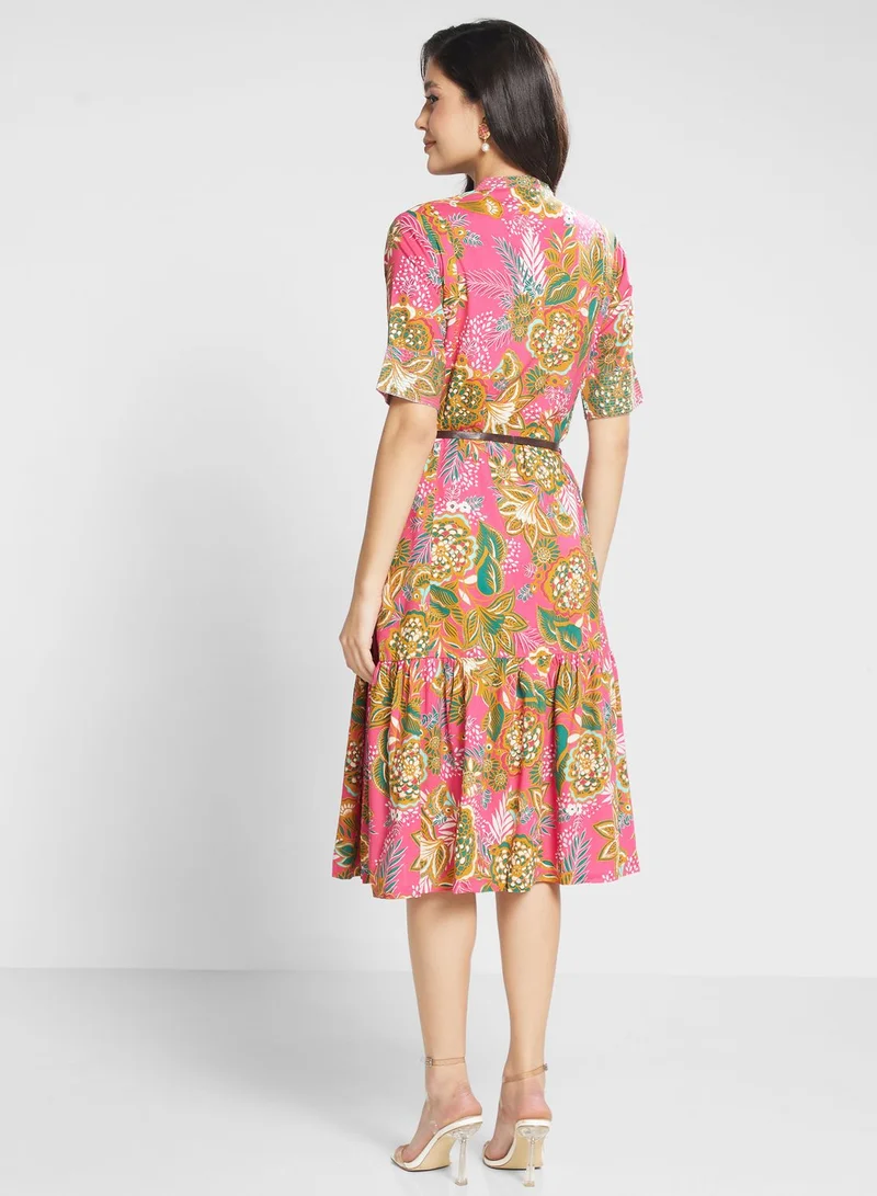 Biba Belt Detail Printed Dress