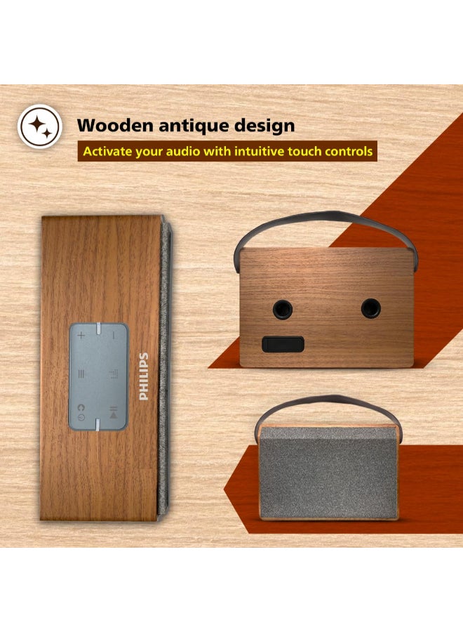 Philips Renewed - Bluetooth Speaker TAS2228/94, 20W RMS, Retro Wooden Design with 6 Hrs Playtime Brown - Image 3