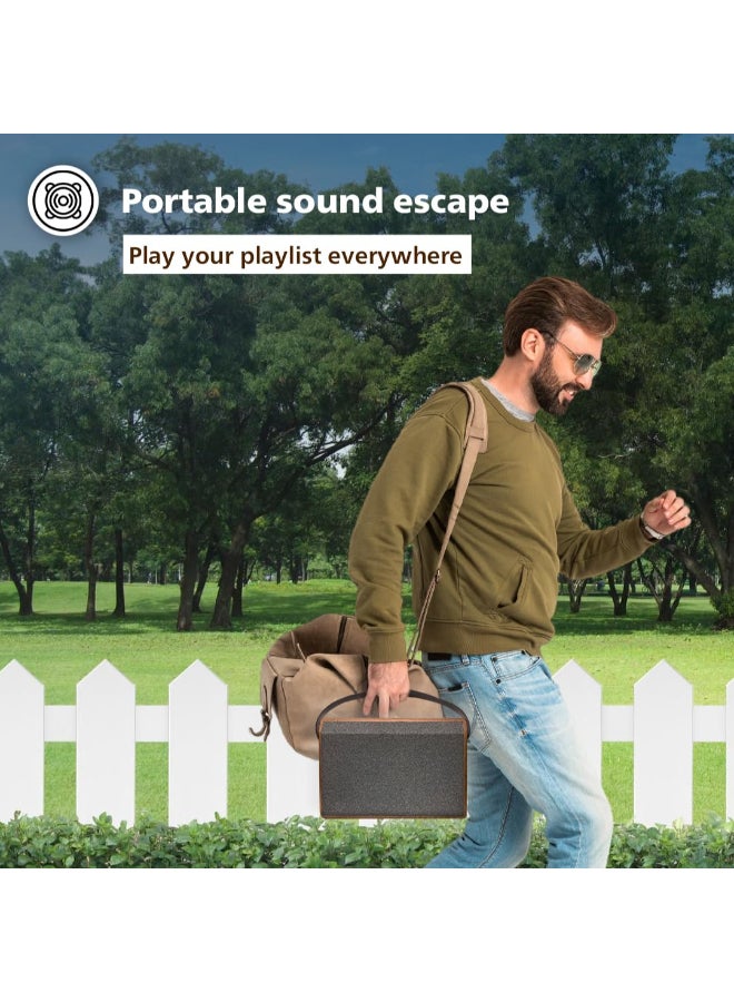 Philips Renewed - Bluetooth Speaker TAS2228/94, 20W RMS, Retro Wooden Design with 6 Hrs Playtime Brown - Image 5