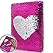 GINMLYDA Sequin Girls Journal for Kids 85x55 160 Lined Pages Diary for Girls Heart Pattern Reversible Flip Sequence Notebook for Teenage Pre School Writing Drawing Travel Gifts Rose RedSliver - Image 3
