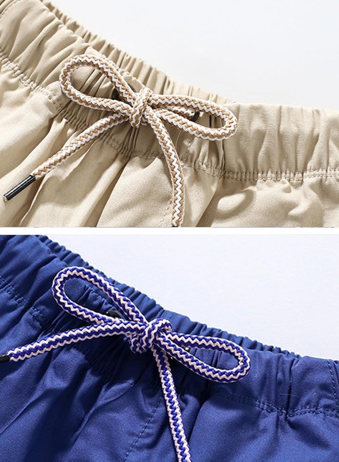 ACESTAR 2 Pack Toddler Boy Summer Shorts with Drawstring - Cotton Boys Casual Pull-On Khaki Shorts Active Sports Shorts (Blue&Khaki,2T) - Image 2