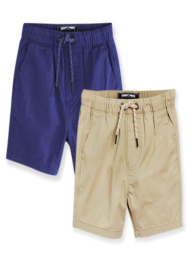 ACESTAR 2 Pack Toddler Boy Summer Shorts with Drawstring - Cotton Boys Casual Pull-On Khaki Shorts Active Sports Shorts (Blue&Khaki,2T) - Image 1